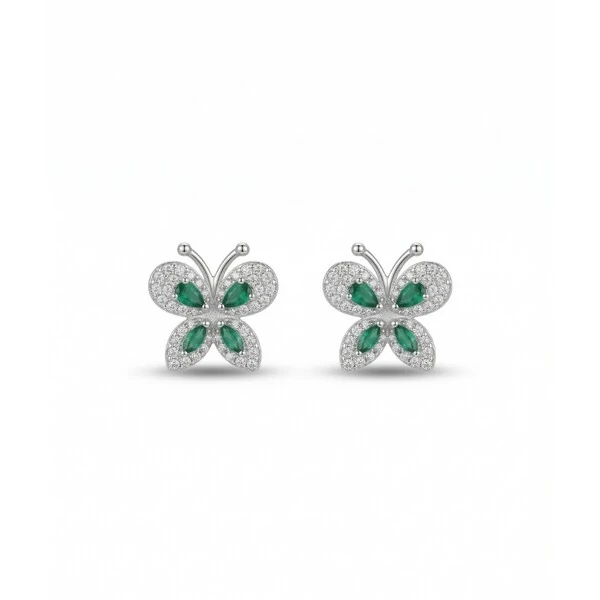 Brinco Borboleta Zircônia Esmeralda Prata 925