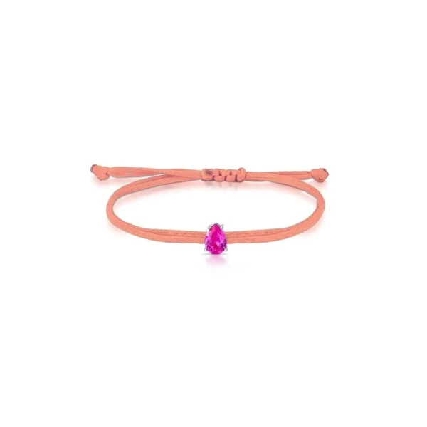 Pulseira Regulável com Fio Encerado Rosa Gota Pink Prata 925