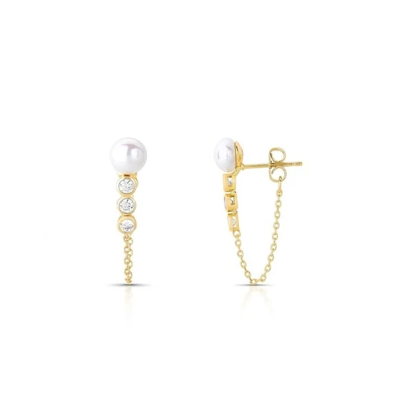 Brinco Ear Line Pérola Shell e Zircônia Pearl Shine Banho de Ouro 18k