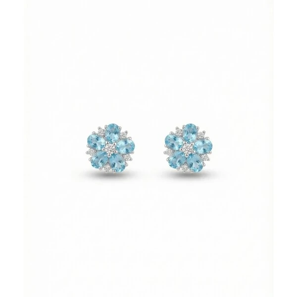 Brinco Flor Água Marinha Beth Prata 925