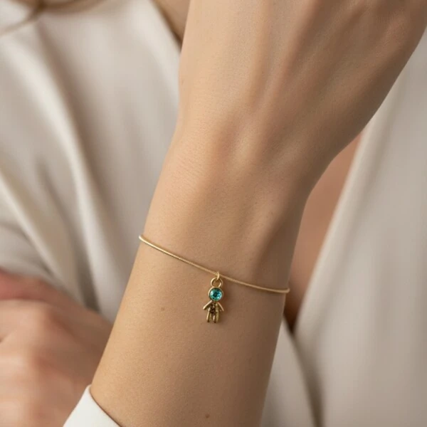 Pulseira Corda de Violão Menino Verde Banho de Ouro 18 K