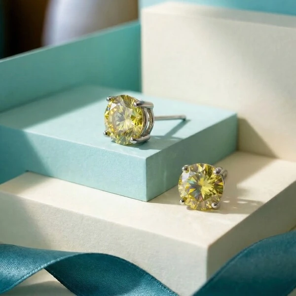 Brinco Solitário 10 MM Yellow Fancy Prata 925