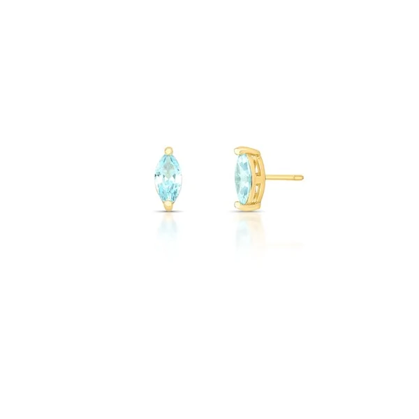 Brinco Navete Azul Claro Banho de Ouro 18 K