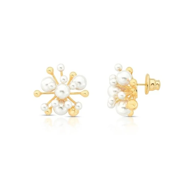 Brinco Pérolas Shell e Esferas Pino Central Banho de Ouro 18k 2,5cm