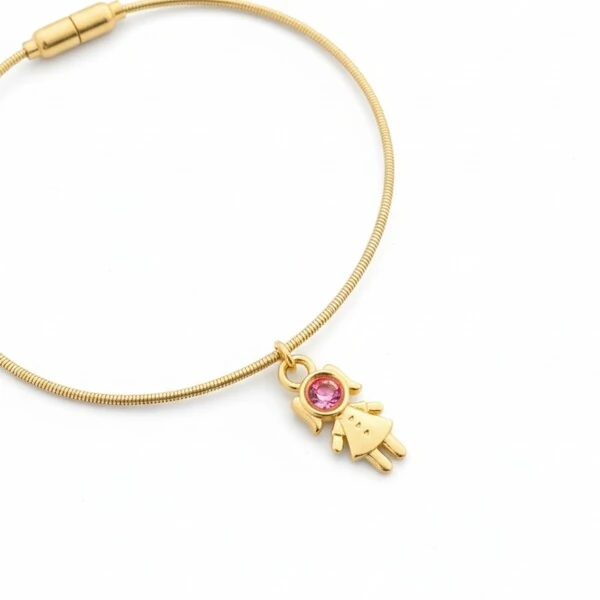 Pulseira Corda de Violão Menina Rosa Banho de Ouro 18 K