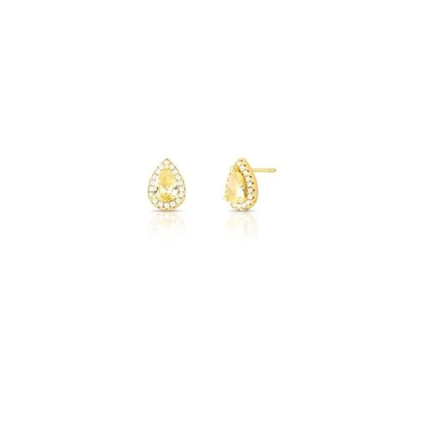 Brinco Gota P Citrino Banho de Ouro 18 K