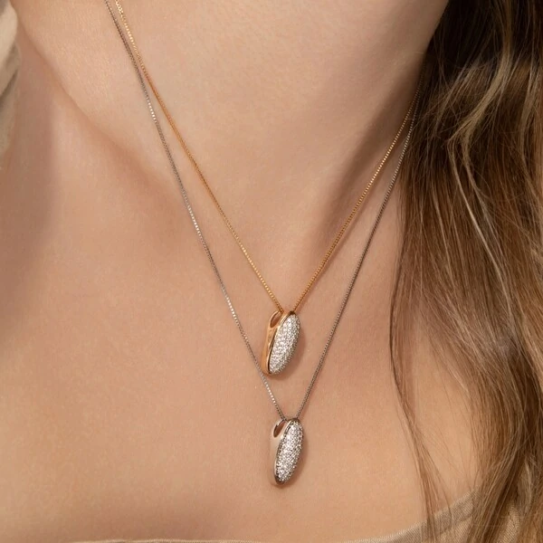 Colar Oval Cravejado Mix Banho de Ouro 18 K