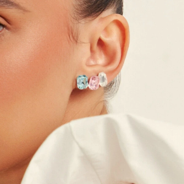 Trio de Brincos Retangulares Brisa Ródio Branco