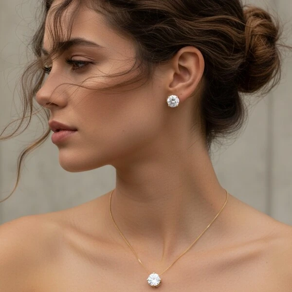 Conjunto Ponto de Luz 10 MM Duda Banho de Ouro 18 K