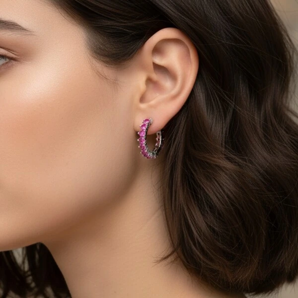 Argola Riviera Rosa Banho de Ródio Branco