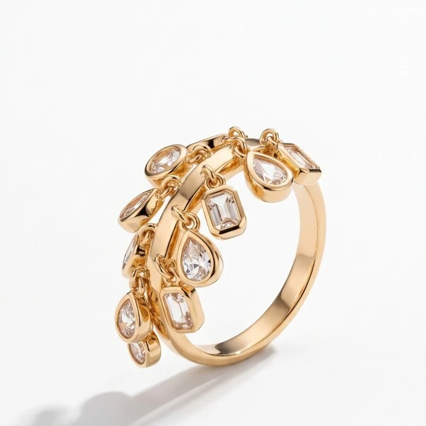 Anel Formas Zircônia Branca Banho de Ouro 18k