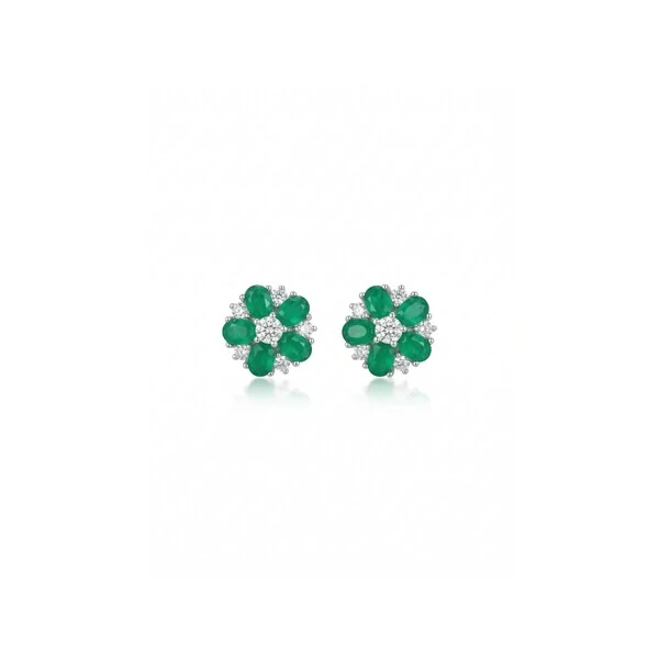 Brinco Flor Esmeralda Fusion Beth Prata 925