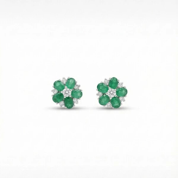 Brinco Flor Esmeralda Fusion Beth Prata 925