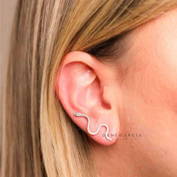 Brinco Ear Cuff Snake Ródio Branco