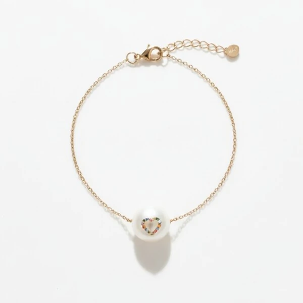 Pulseira Madrepérola Coração Colorido Banho de Ouro 18 K