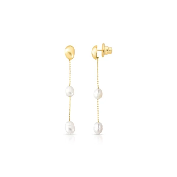 Brinco Pêndulo Pérolas Banho de Ouro 18 K