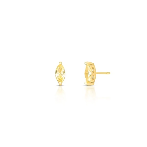 Brinco Navete Citrino Banho de Ouro 18 K