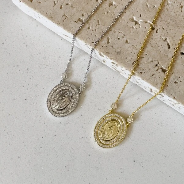 Colar Nossa Senhora das Graças Oval Prata 925
