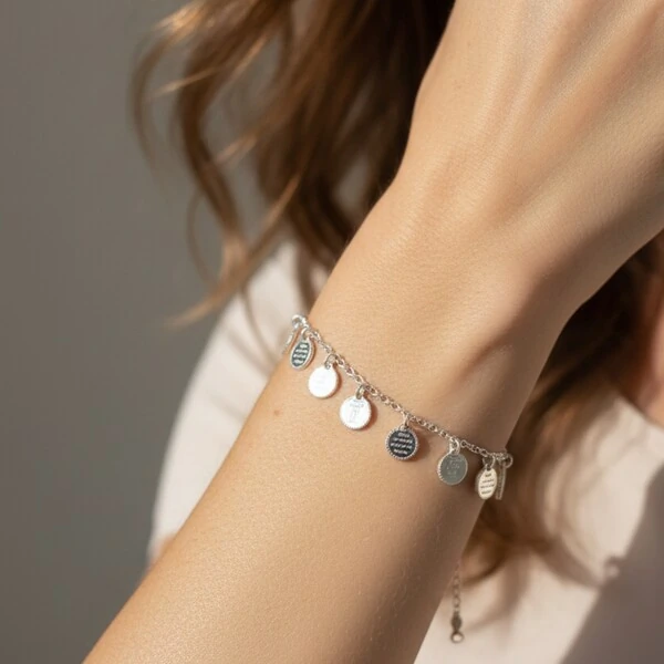 Pulseira Medalhas Dez Mandamentos Ródio Branco