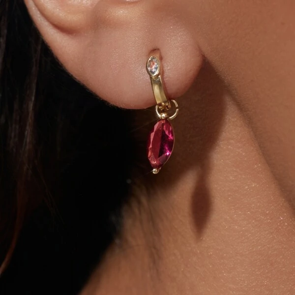 Brinco Ear Bling Navete Turmalina Rosa e London Blue Banho de Ouro 18k