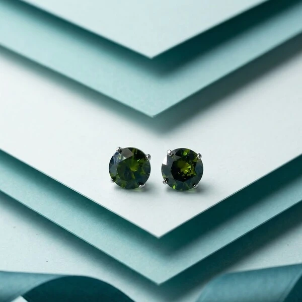 Brinco Solitário 8 MM Peridoto Prata 925