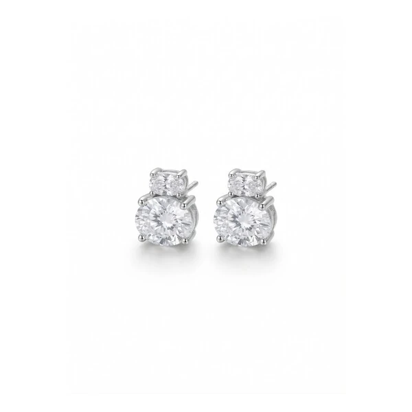 Brinco Dois Ovais Moissanite Prata 925 | 8mm + 6mm | 3,6ct | Certificado GRA