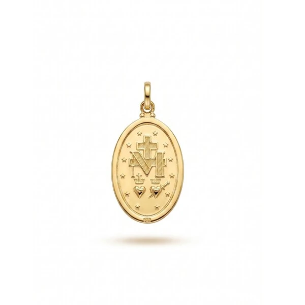 Pingente Medalha Milagrosa Nossa Senhora das Graças | Prata com Banho de Ouro 18k | 3x1,9cm | Frente