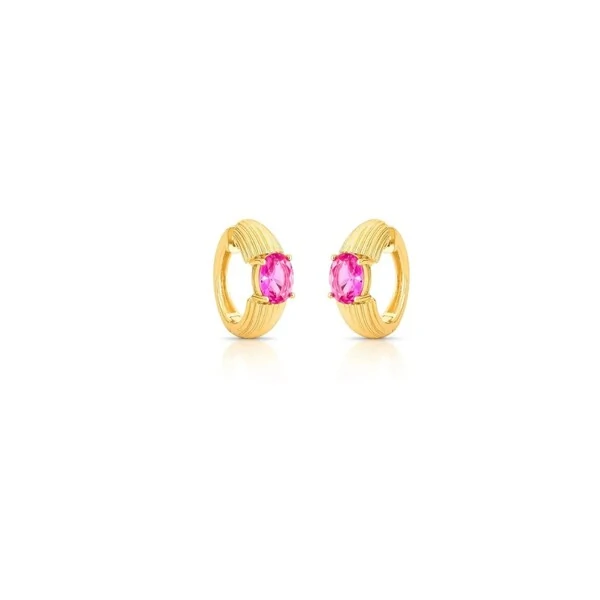 Argola Texturizada Oval Rosa Banho de Ouro 18 K