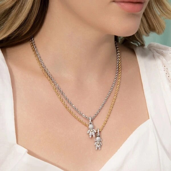 Pingente Menino Cravejada Coração Dourado Prata 925