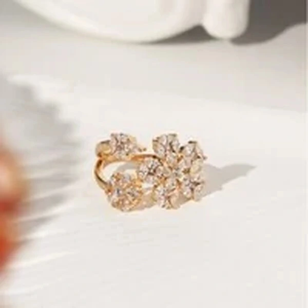 Anel Dupla Flor de Zircônias Banho de Ouro 18K