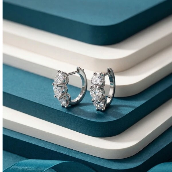 Argola 3 Corações Moissanite Prata 925