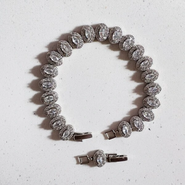 Pulseira Ovais Luxo Rodio Branco