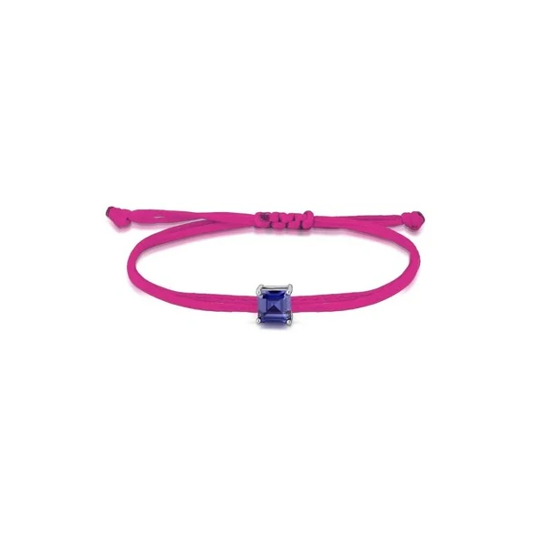 Pulseira Regulável com Fio Encerado Pink Quadrado Tanzanita Prata 925