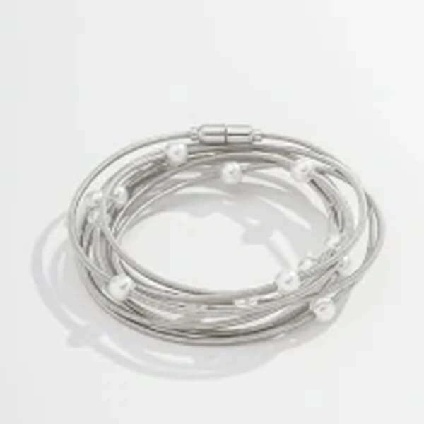 Pulseira Corda de Violão Pérolas Ródio Branco