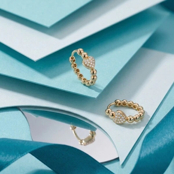 Argola Bolinhas Coração Cravejado Prata com Banho de Ouro 18 K