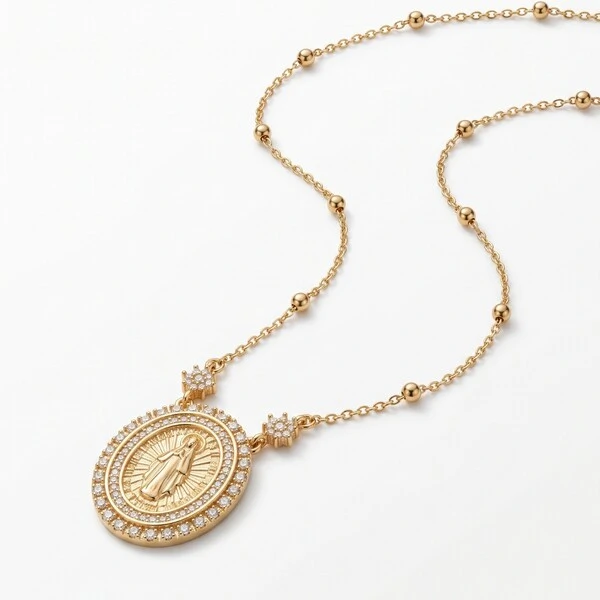 Colar Medalha Nossa Senhora das Graças Banho de Ouro 18k