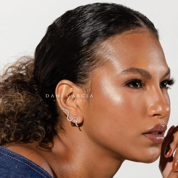 Brinco Ear Cuff Snake Ródio Branco