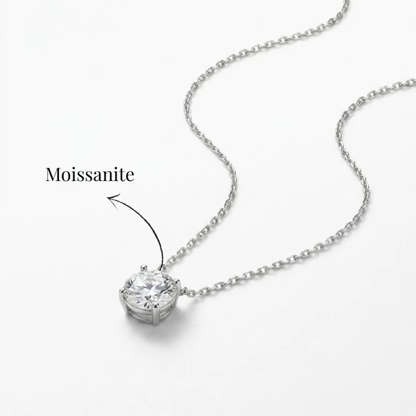 Colar Solitário Moissanite Redonda | Prata 925 com Ródio | 0,8 cm | 2 ct | Regula 40–50 cm