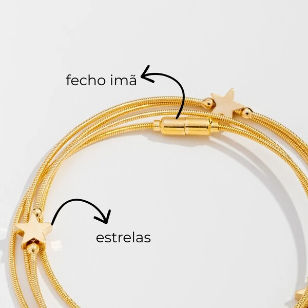 Pulseira Corda de Violão com Estrelas e Banho de Ouro 18K