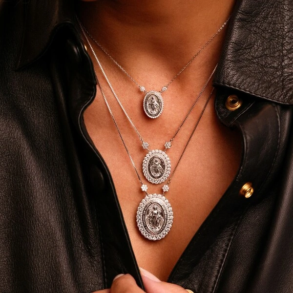 Colar Nossa Senhora das Graças P Moissanite Prata 925