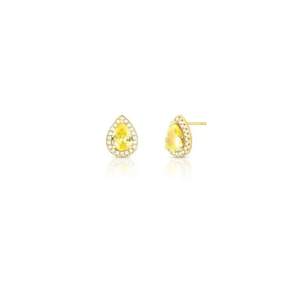 Brinco Gota Amarela com Cravação Banho de Ouro 18K