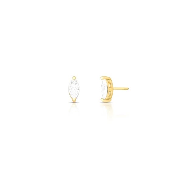 Brinco Navete Incolor Banho de Ouro 18 K