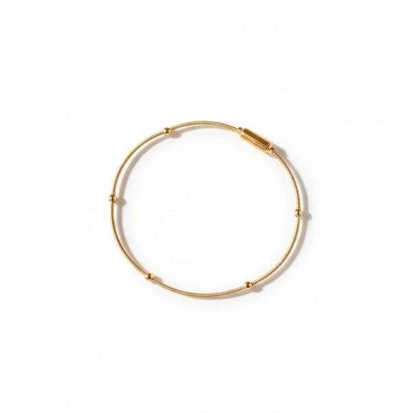 Pulseira Corda de Violão Solitária Bolinhas Banhos de Ouro 18 K