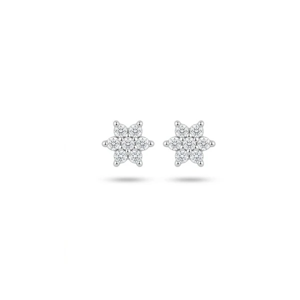 Copiar Brinco Mini Flor Moissanite | Prata 925 com Ródio Branco | Certificado GRA | 5mm