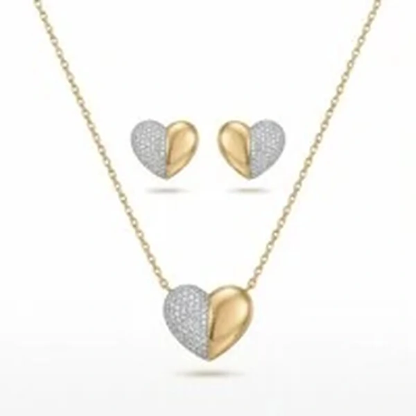 Conjunto Clássico Coração Banho de Ouro 18k