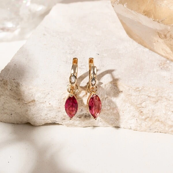 Brinco Ear Bling Navete Turmalina Rosa e London Blue Banho de Ouro 18k