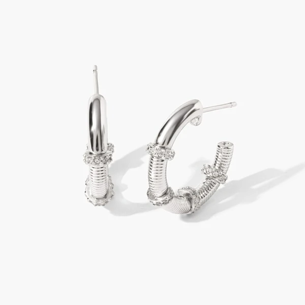 Argola Retrô M Textura Ródio Branco