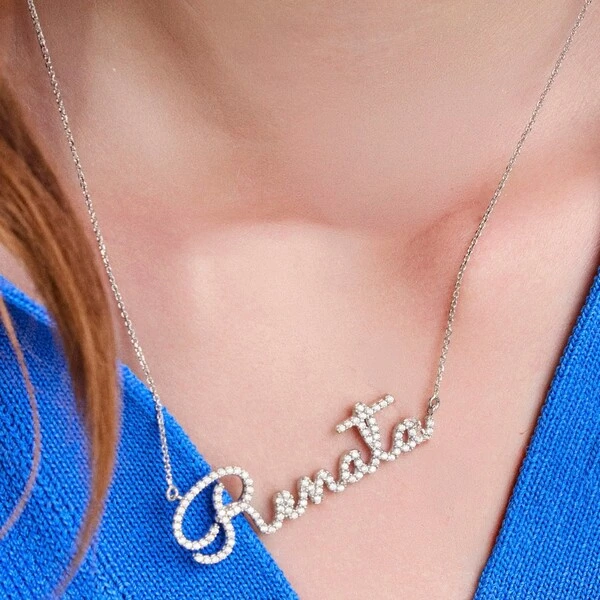 Gargantilha de Moissanite Nome Personalizado até 7 Letras Prata Rodinada 45 cm
