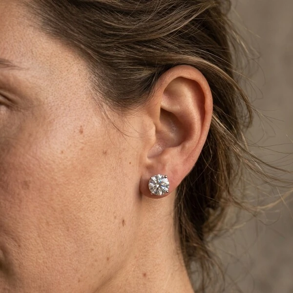 Brinco Solitário Moissanite Rosa dos Ventos 8 mm Prata 925