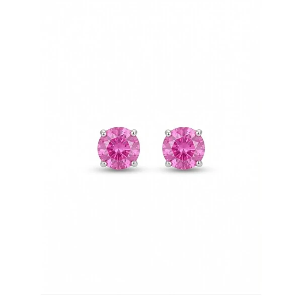 Brinco Solitário 6 MM Turmalina Pink Prata 925